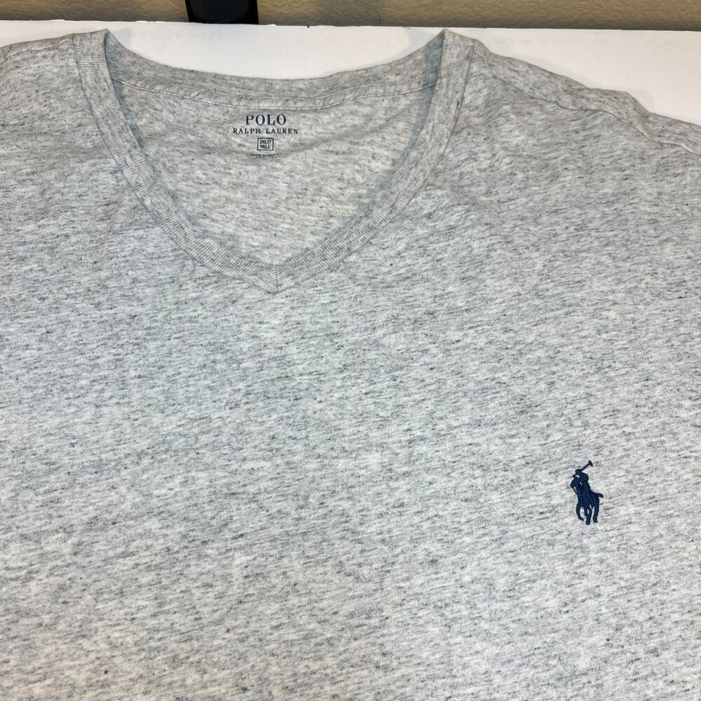 Polo Ralph Lauren V Neck Tee T Shirt Sz Mens 2XLT Tall Gray w/ Blue Pony